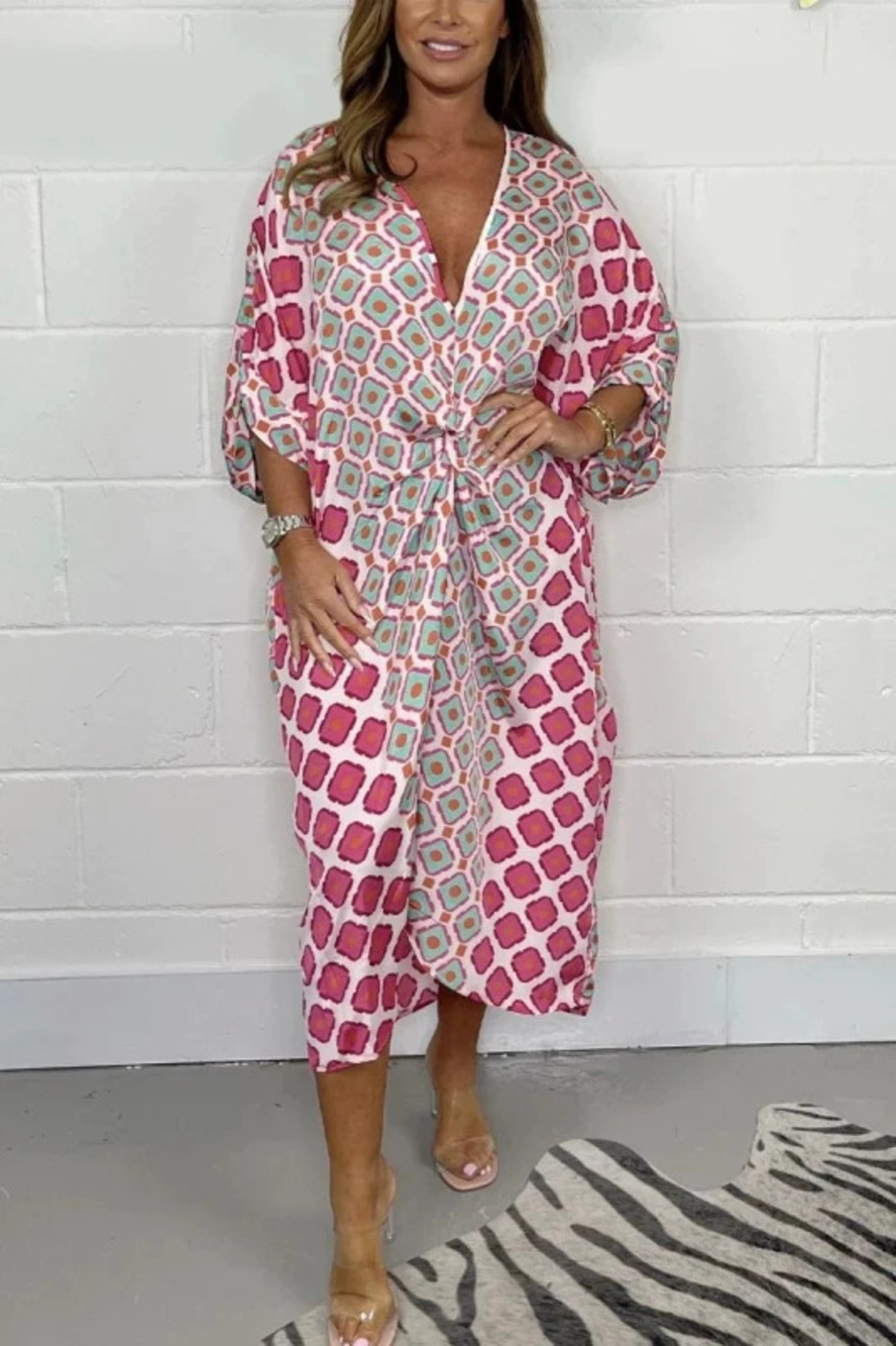 H&M New Summer Loose Neckline Geometric Print Dress
